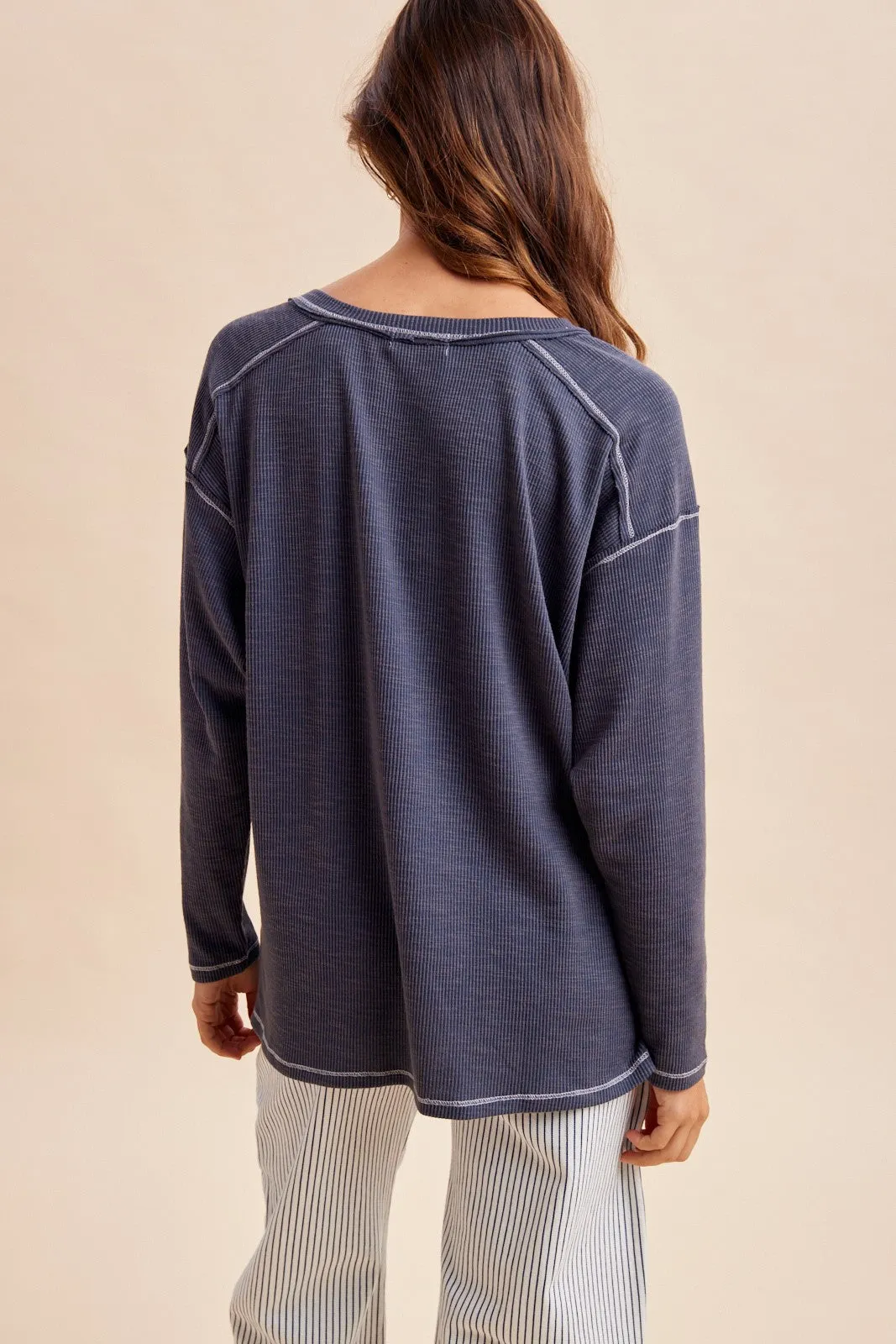 Faded Charcoal Ribbed Jersey Oversized Henley sold by Pinkblush product image thumbnail 4