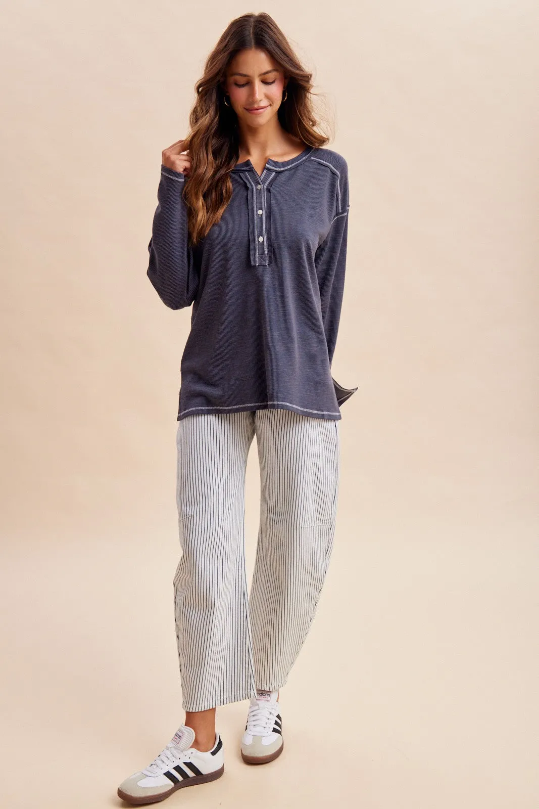 Faded Charcoal Ribbed Jersey Oversized Henley sold by Pinkblush product image thumbnail 5