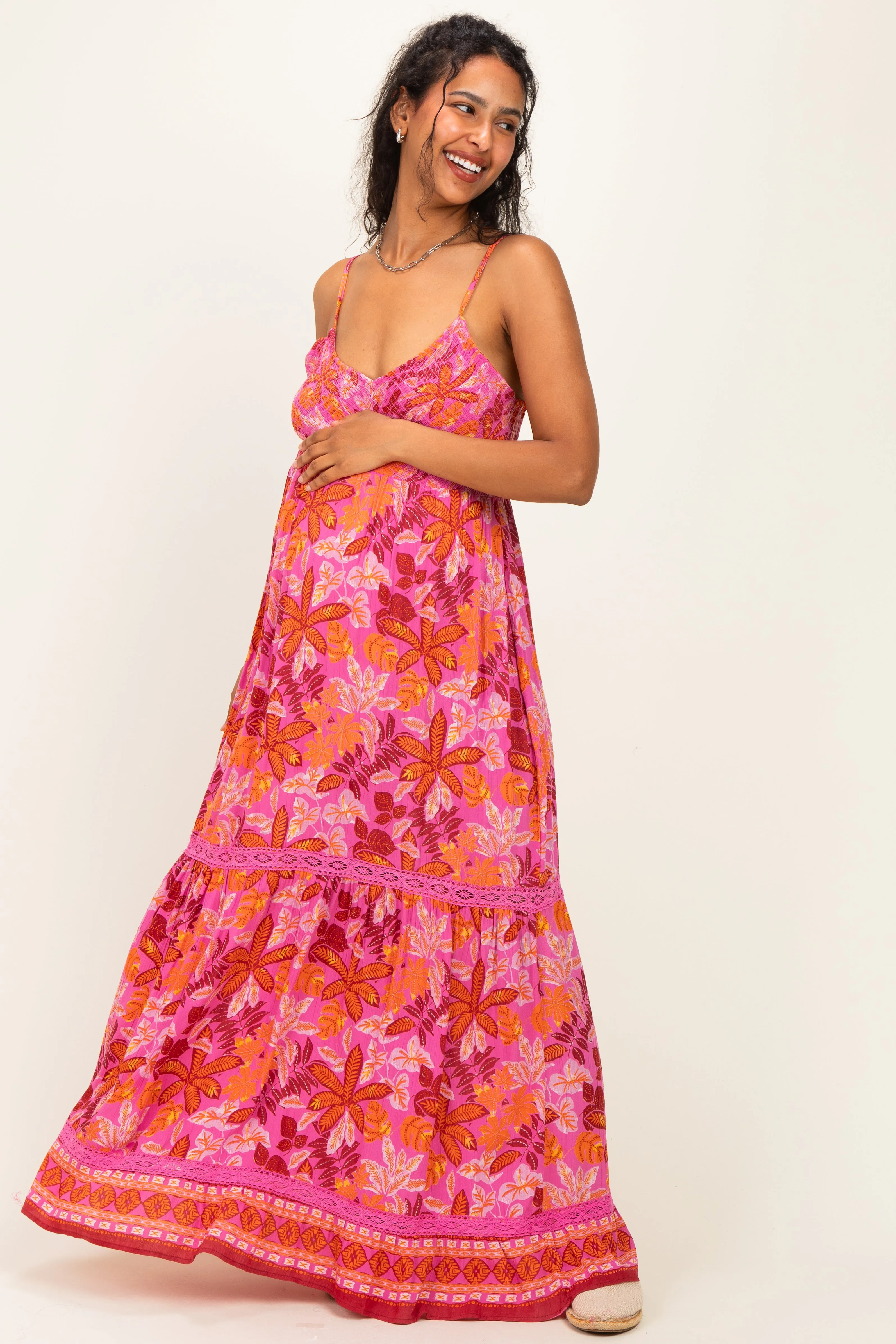 Fuchsia Floral Lace Trim Maternity Maxi Dress sold by Pinkblush product image thumbnail 2
