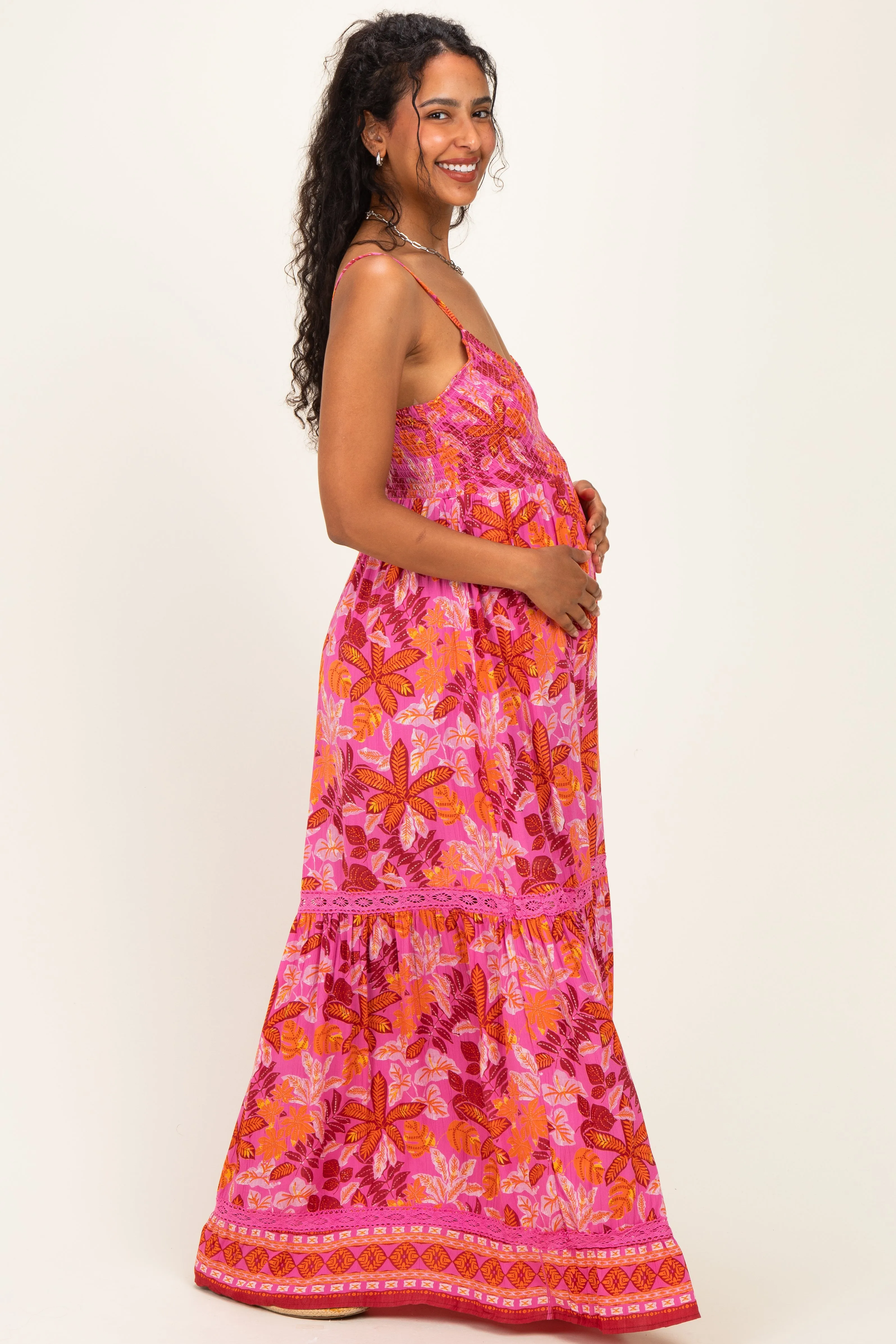 Fuchsia Floral Lace Trim Maternity Maxi Dress sold by Pinkblush product image thumbnail 3