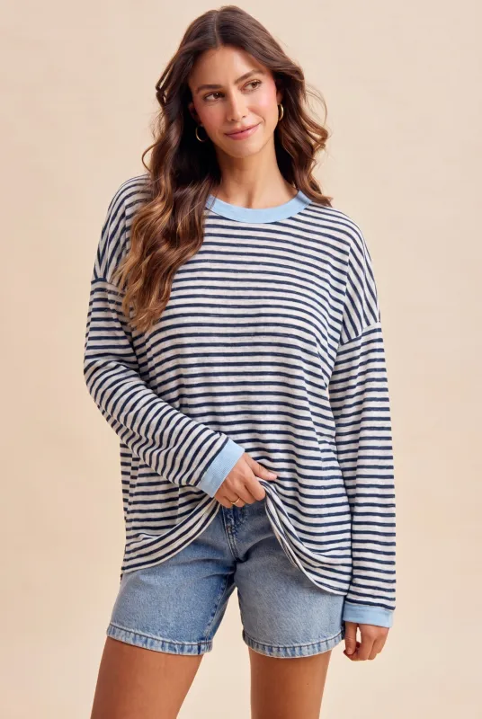 Navy Striped Slub Jersey Oversized Long Sleeve made by AnnieWear