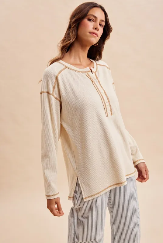 Ivory Ribbed Jersey Oversized Henley made by AnnieWear