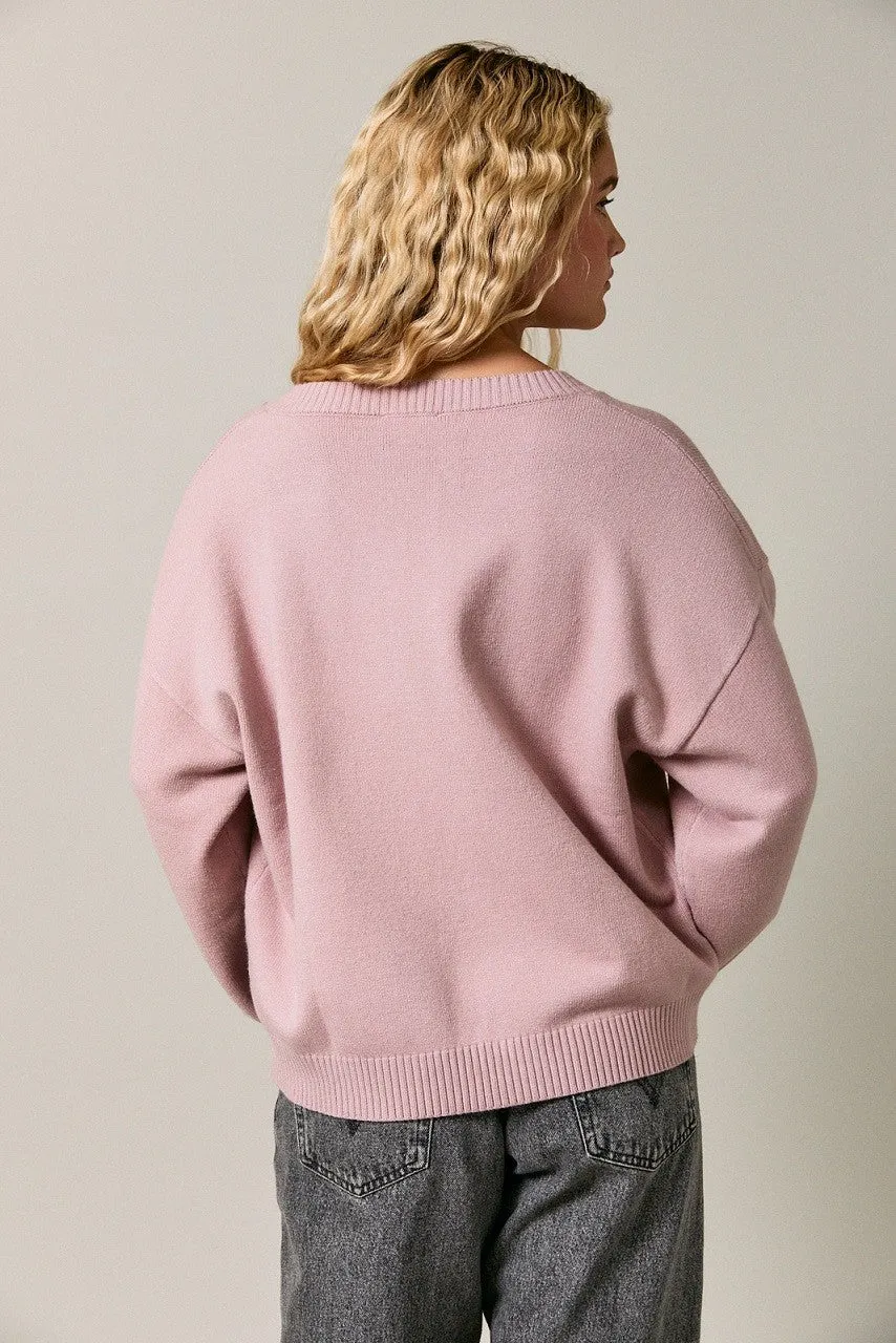 Dusty Pink V-Neck Drop Shoulder Sweater sold by Pinkblush product image thumbnail 3