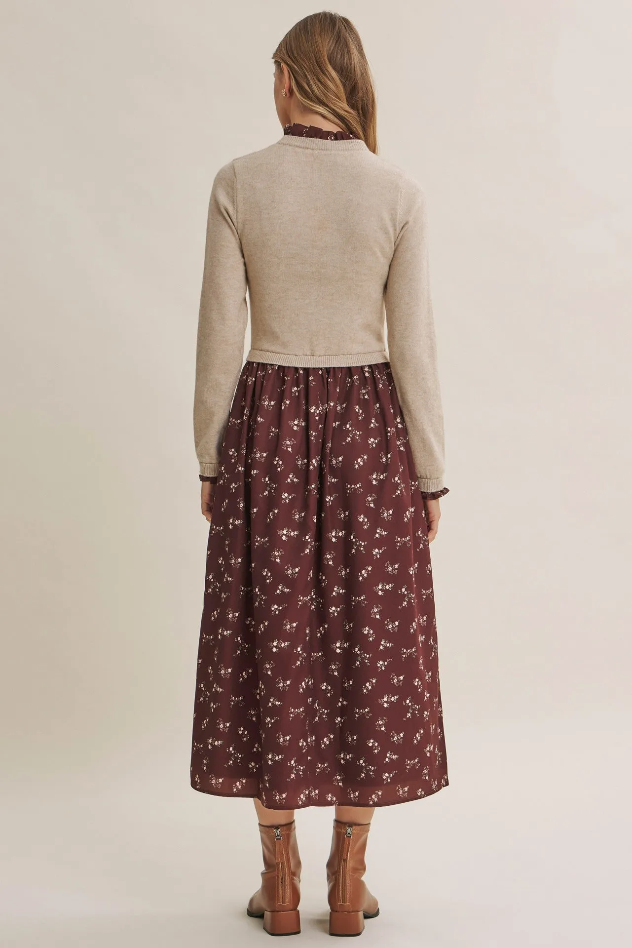 Mocha Floral Sweater Contrast Midi Dress sold by Pinkblush product image thumbnail 4