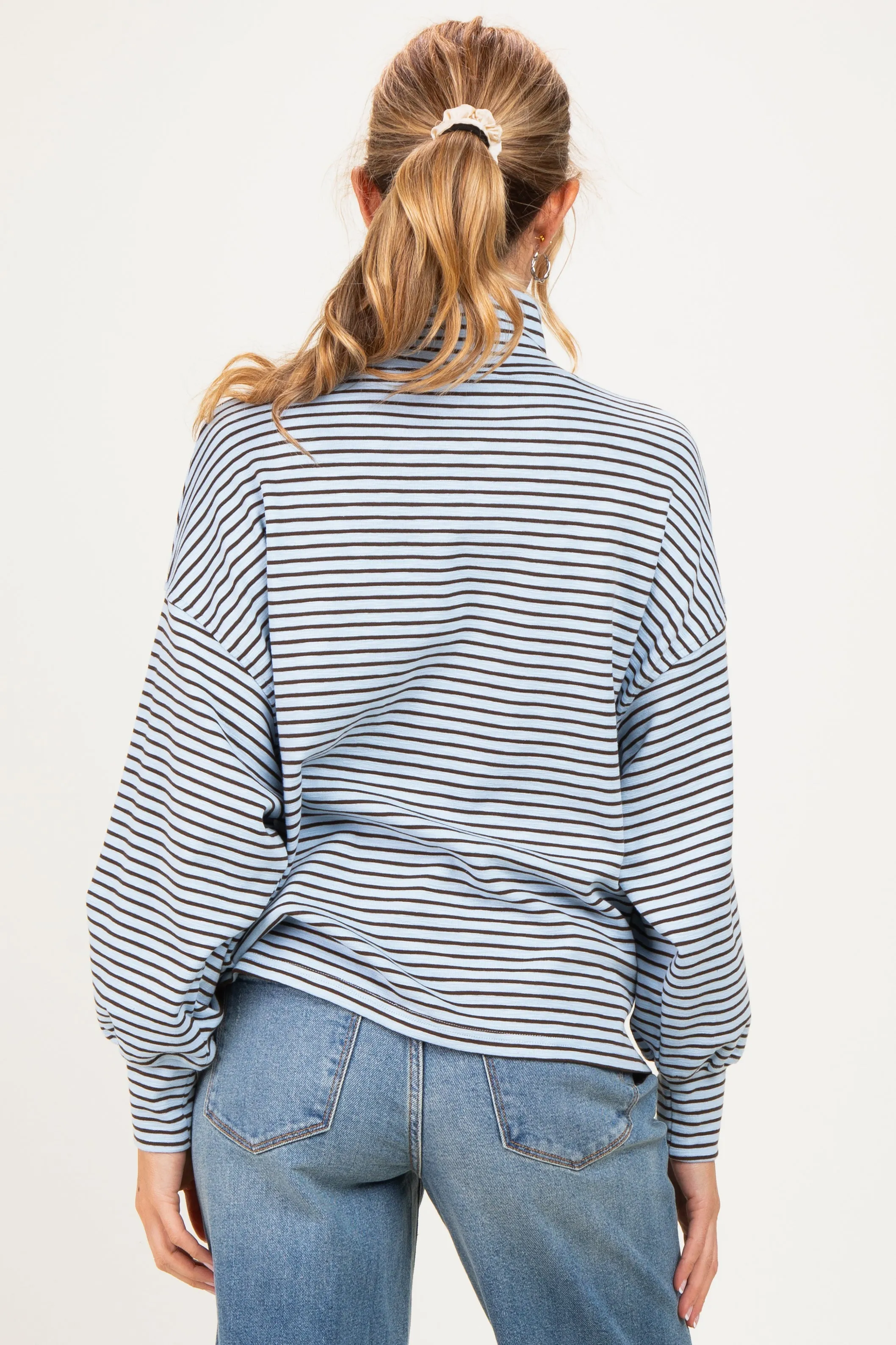 Light Blue Striped Mock Neck Oversized Maternity Top sold by Pinkblush product image thumbnail 4