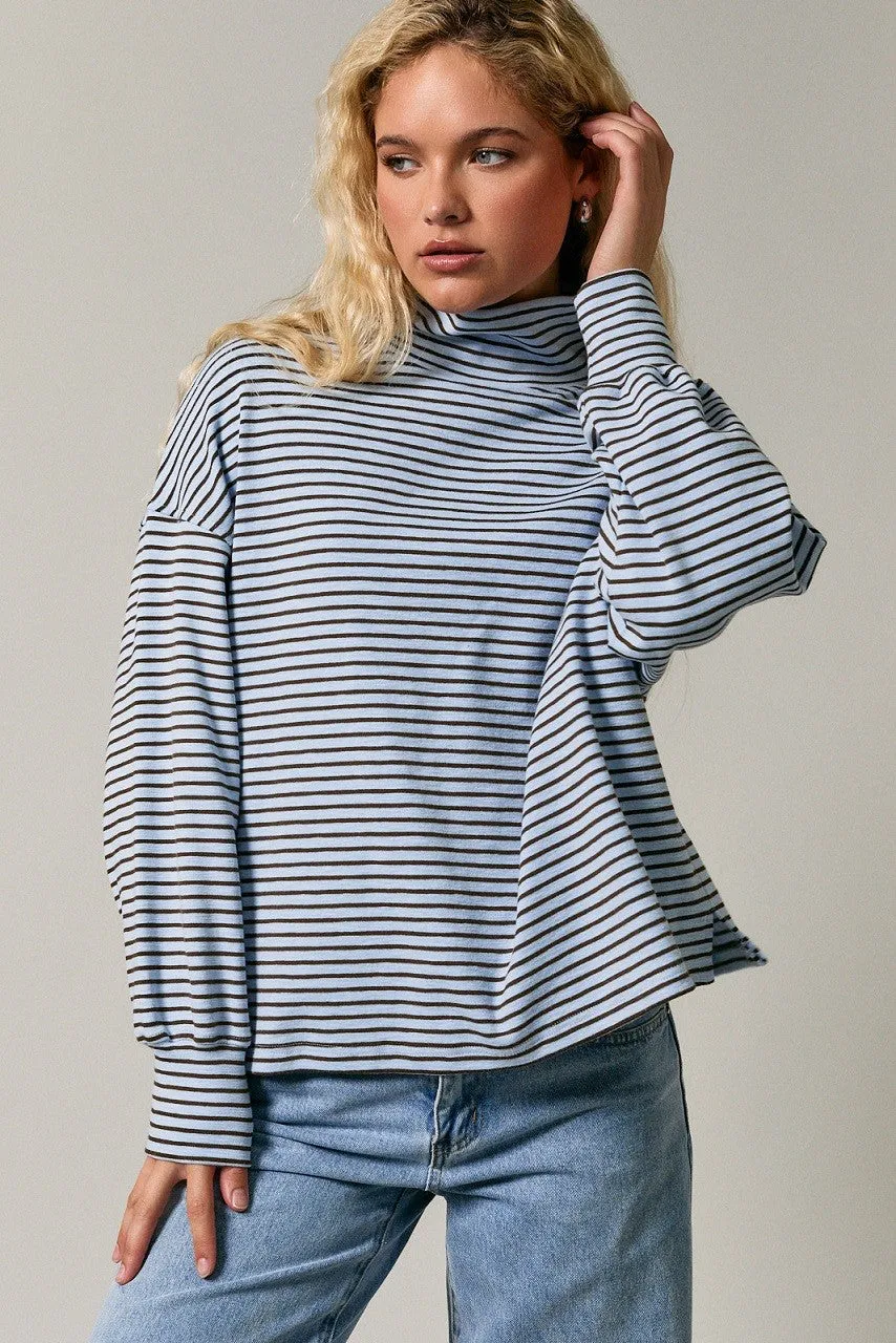 Light Blue Striped Mock Neck Oversized Maternity Top sold by Pinkblush product image thumbnail 5
