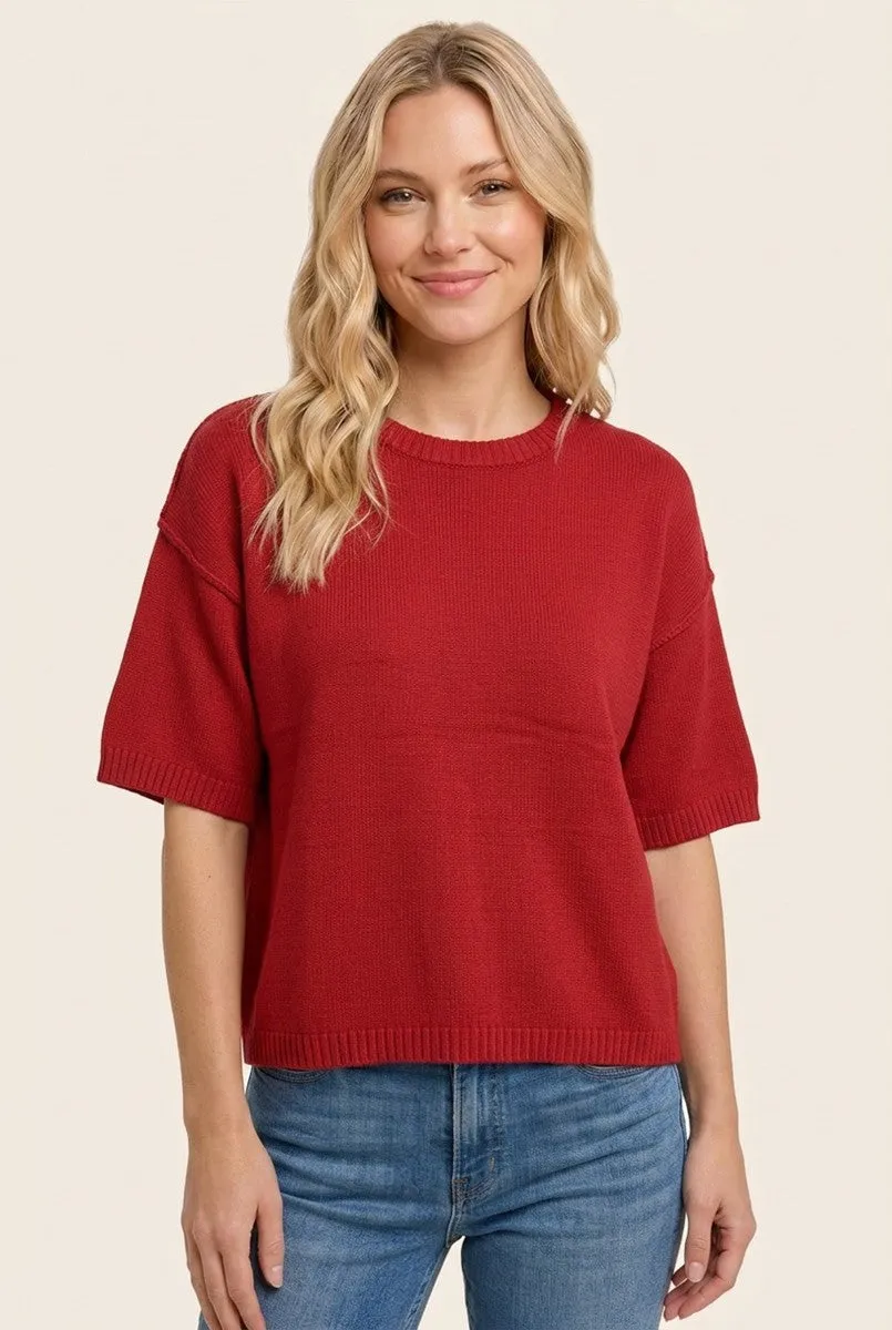 Red Basic Short Sleeve Sweater Top sold by Pinkblush