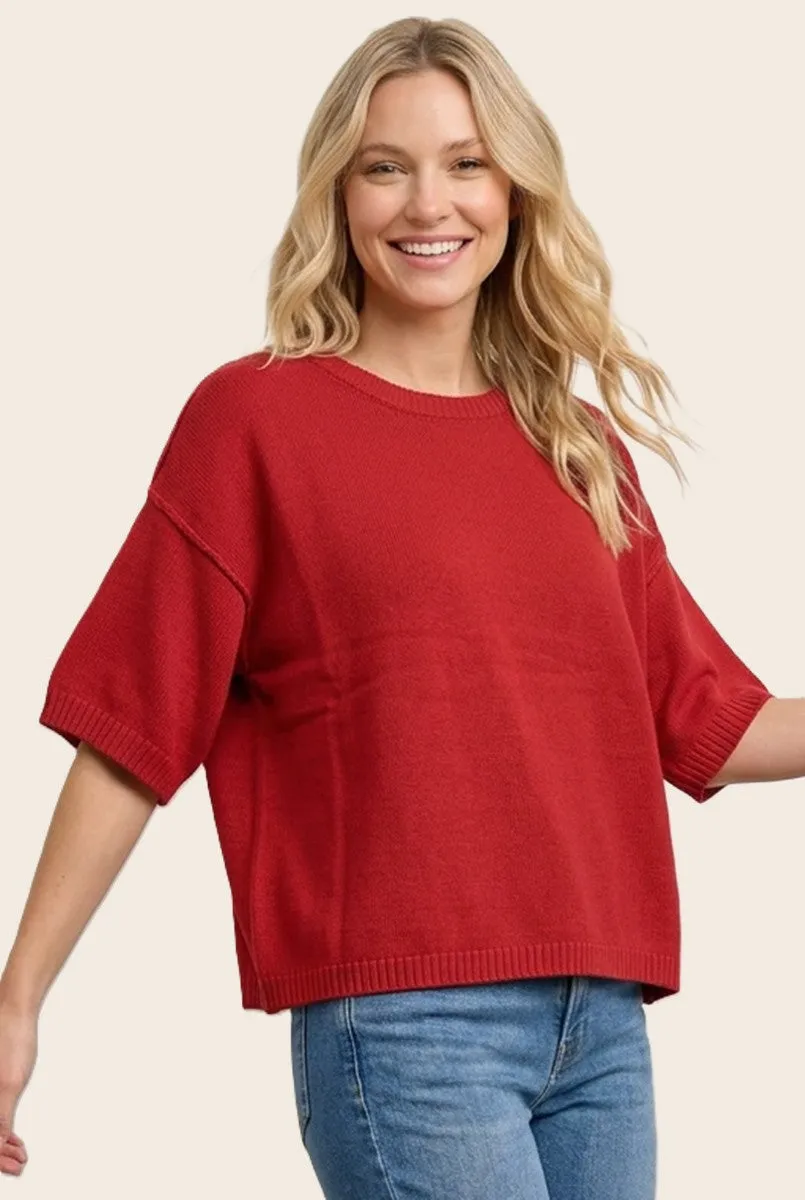 Red Basic Short Sleeve Sweater Top sold by Pinkblush product image thumbnail 2