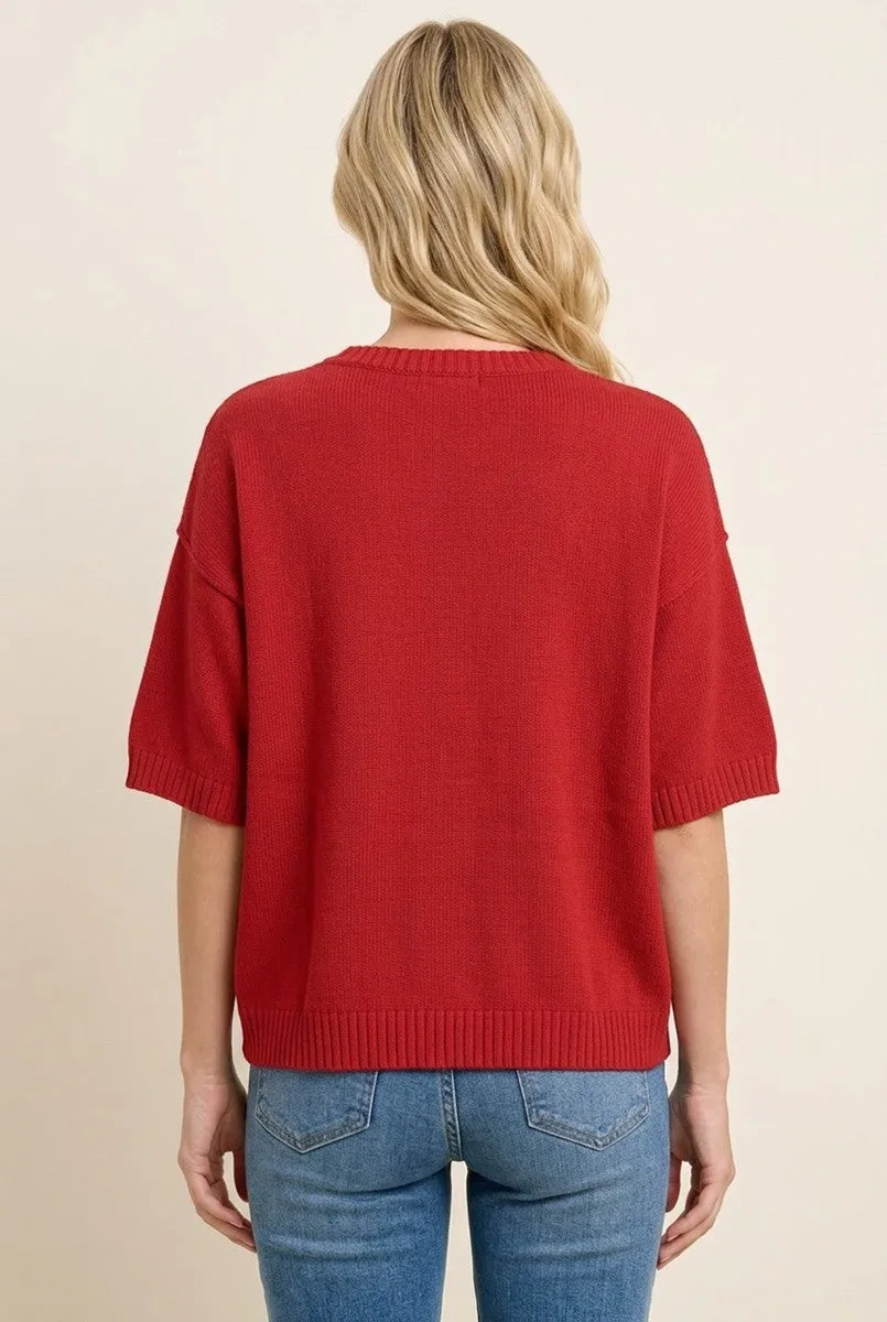 Red Basic Short Sleeve Sweater Top sold by Pinkblush product image thumbnail 3
