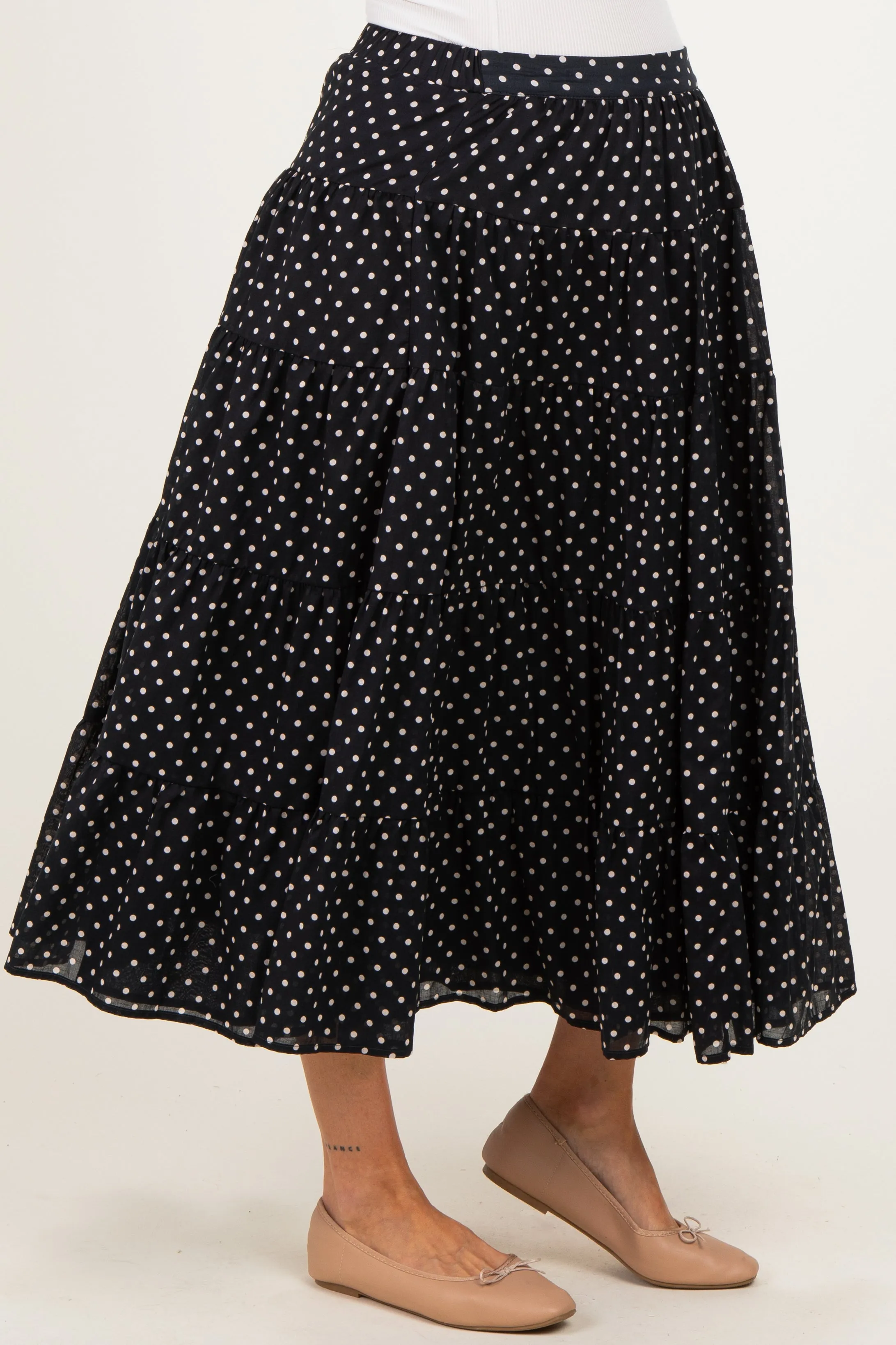 Black Polka Dot Tiered Maternity Maxi Skirt sold by Pinkblush product image thumbnail 4