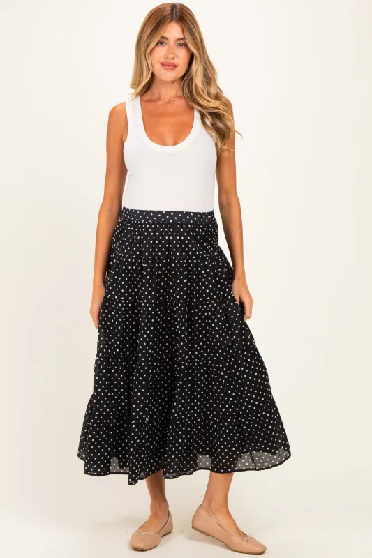 Black Polka Dot Tiered Maternity Maxi Skirt made by Dress Forum