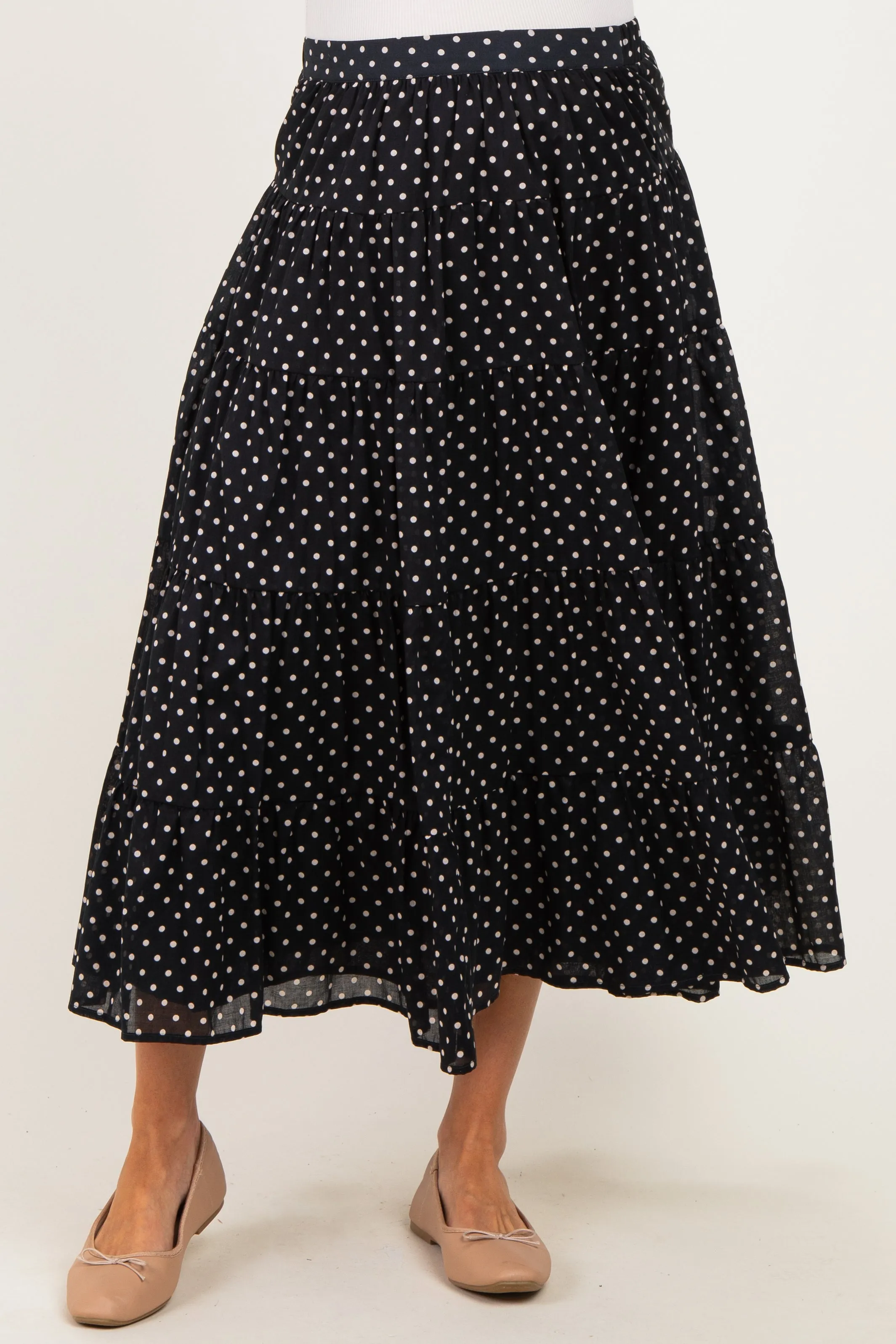 Black Polka Dot Tiered Maternity Maxi Skirt sold by Pinkblush product image thumbnail 3