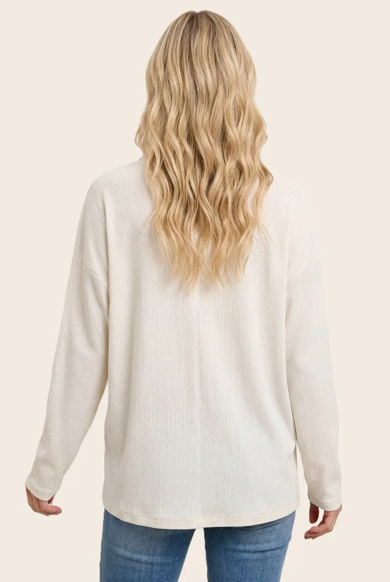 Ivory Split Neck Oversized Brushed Knit Top sold by Pinkblush product image thumbnail 3