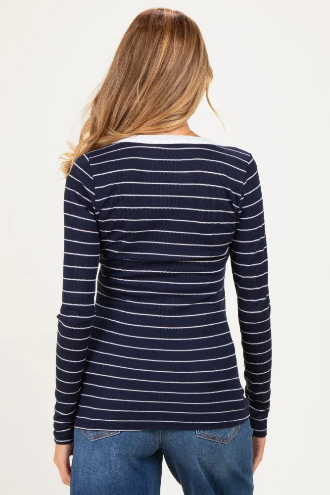 Navy Striped Long Sleeve Scoop Neck Maternity Top sold by Pinkblush product image thumbnail 5