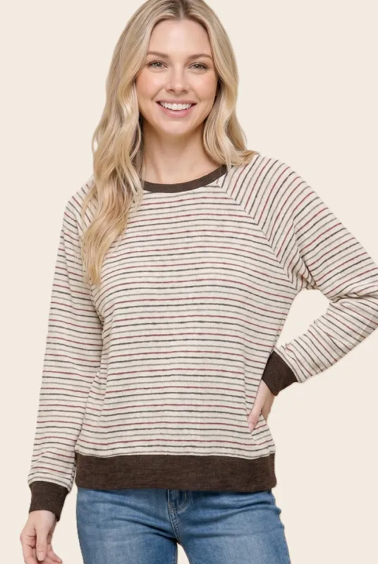 Brown Muticolor Striped Long Sleeve Top made by Staccato