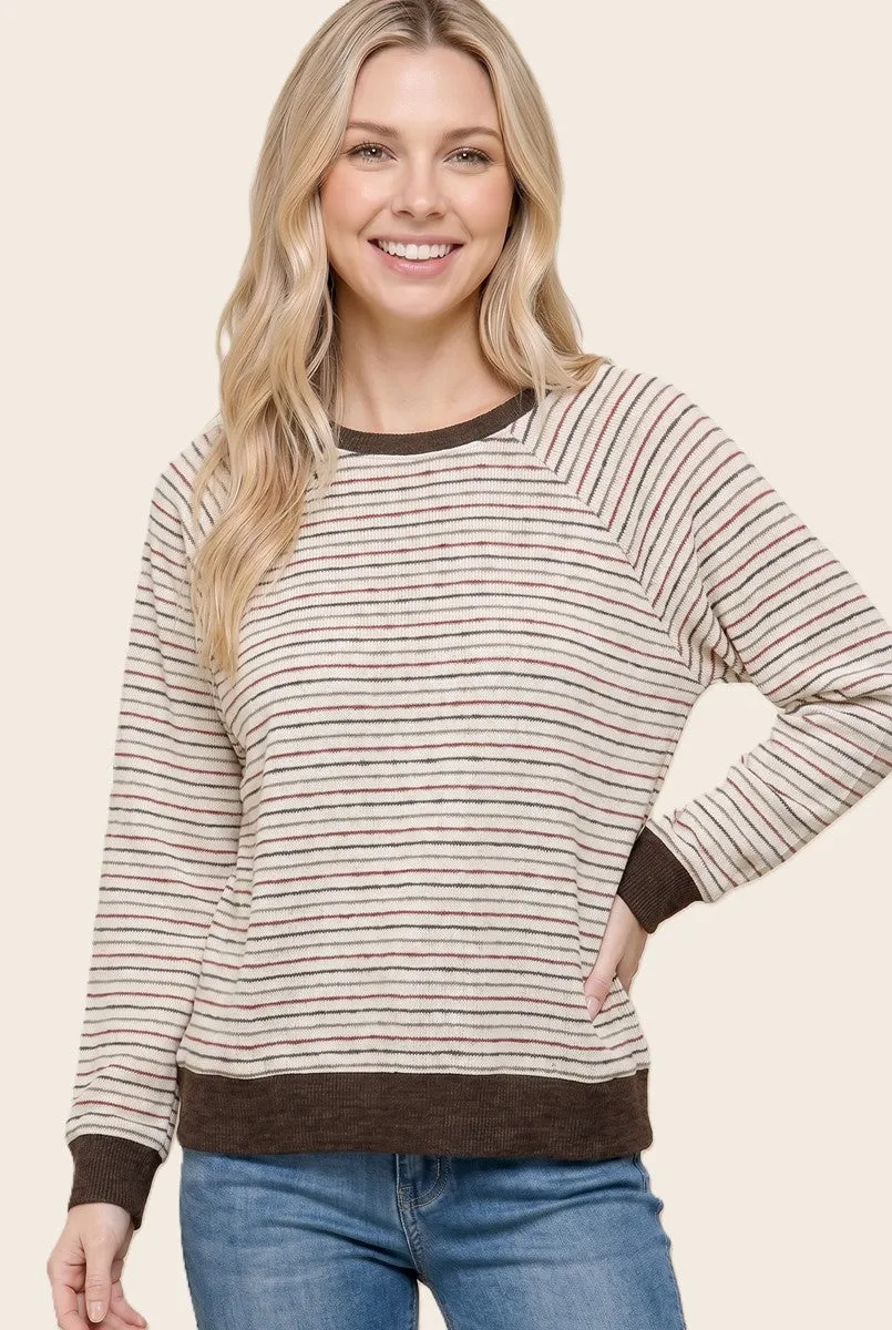 Brown Muticolor Striped Long Sleeve Top sold by Pinkblush