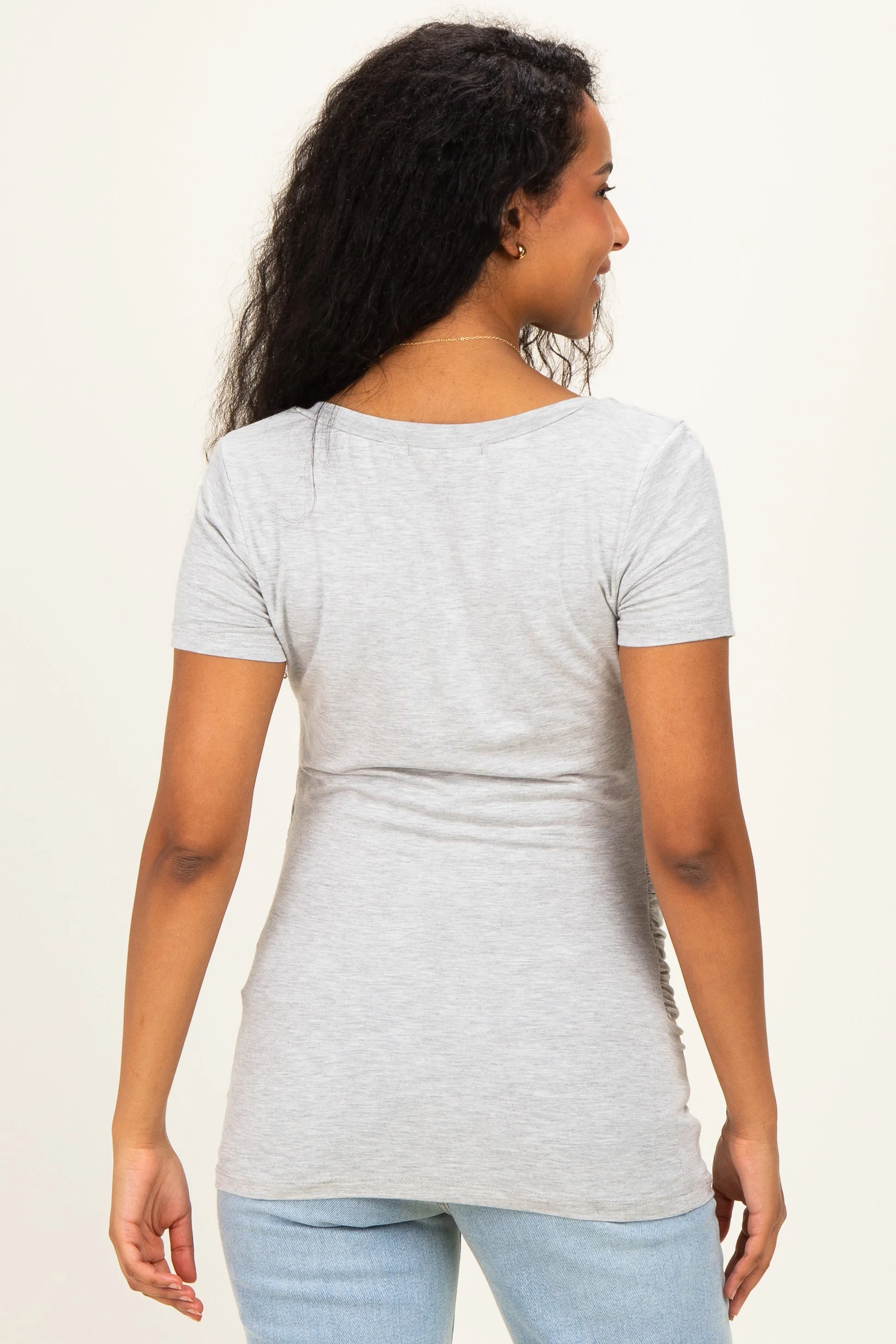 Heather Grey V-Neck Ruched Side Maternity Top sold by Pinkblush product image thumbnail 4