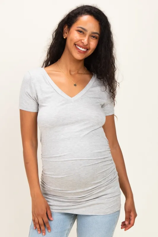 Heather Grey V-Neck Ruched Side Maternity Top made by Pinkblush