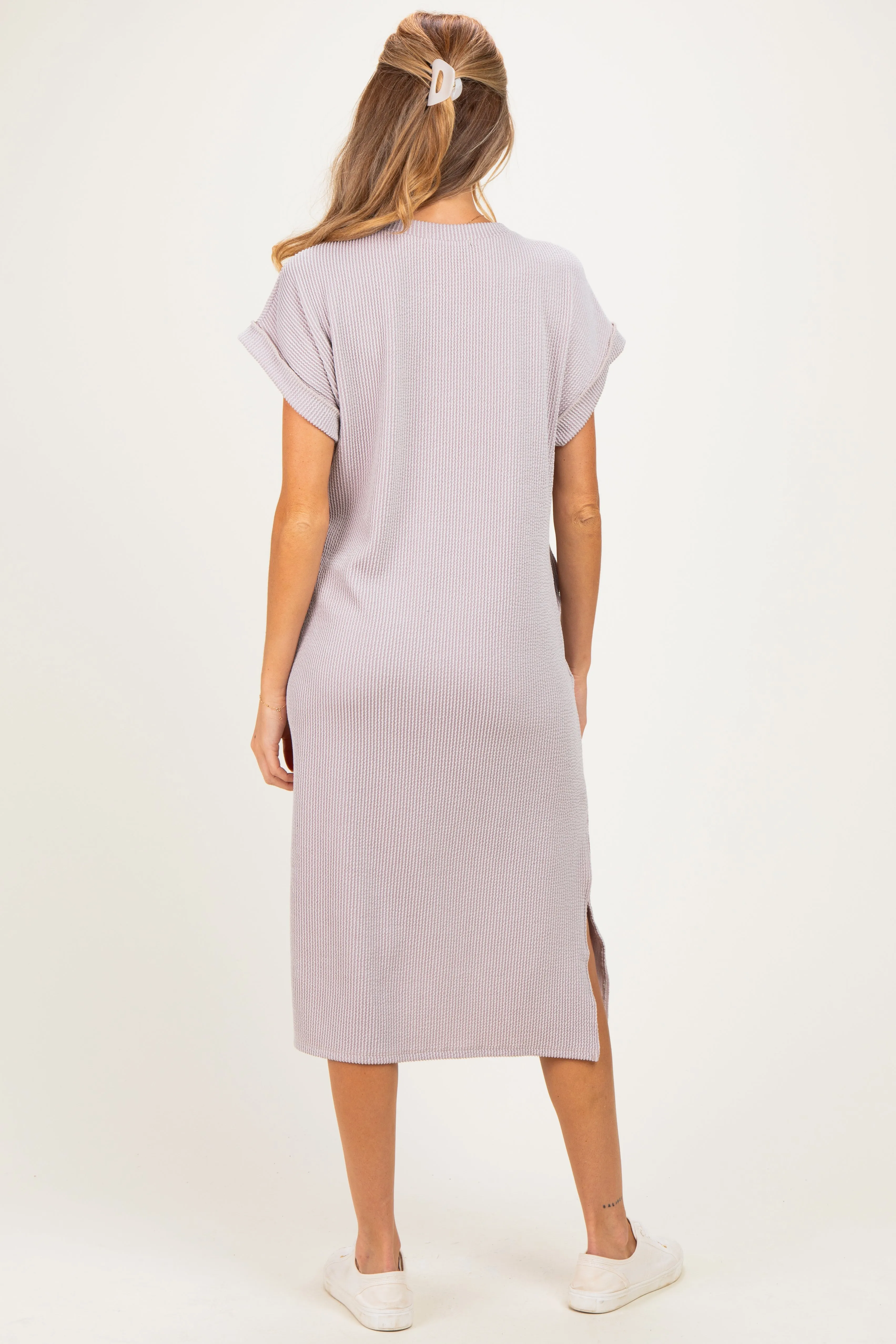 Beige Short Sleeve Ribbed Maternity Maxi Dress sold by Pinkblush product image thumbnail 4