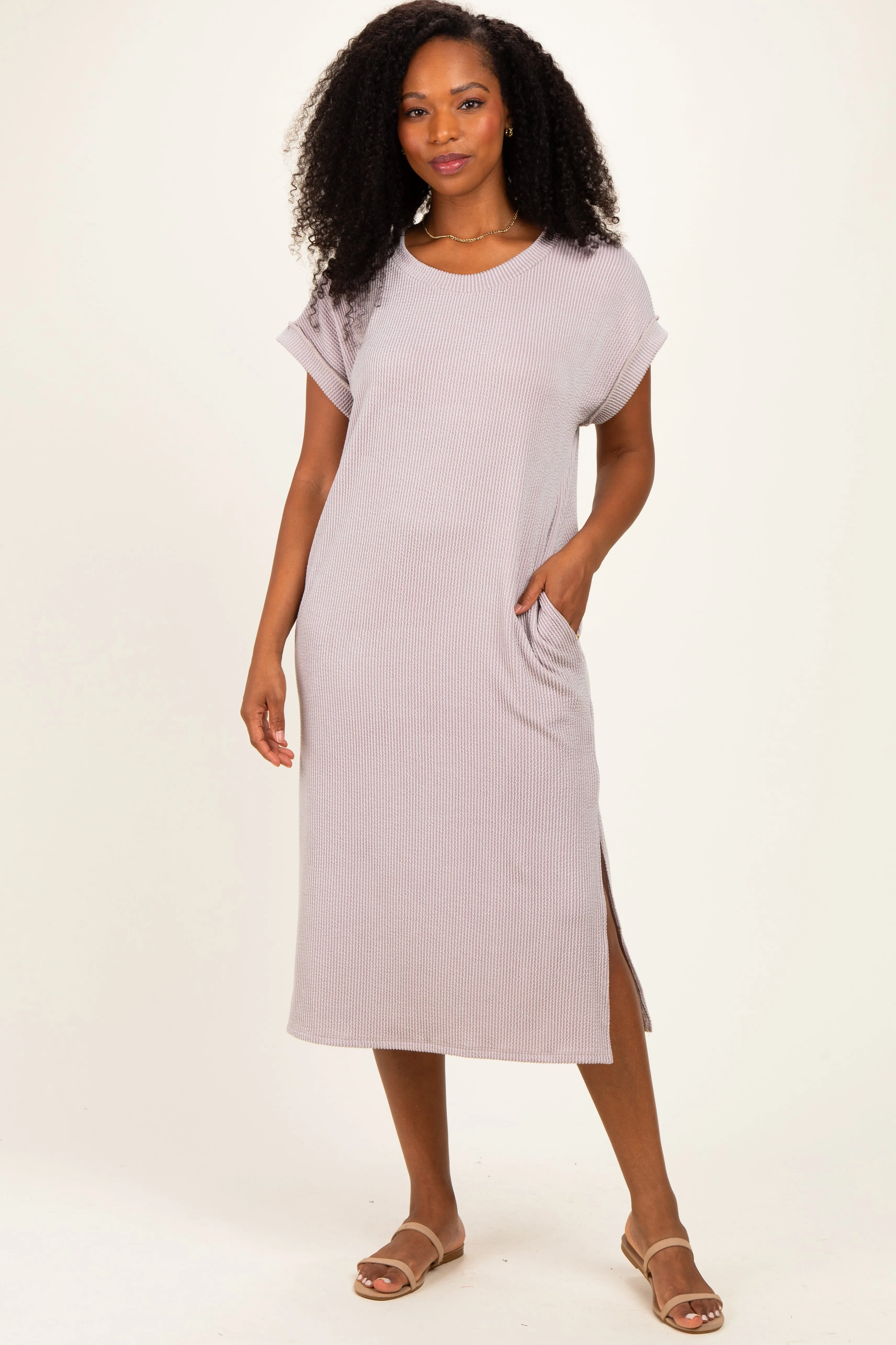 Beige Short Sleeve Ribbed Maternity Maxi Dress sold by Pinkblush product image thumbnail 5