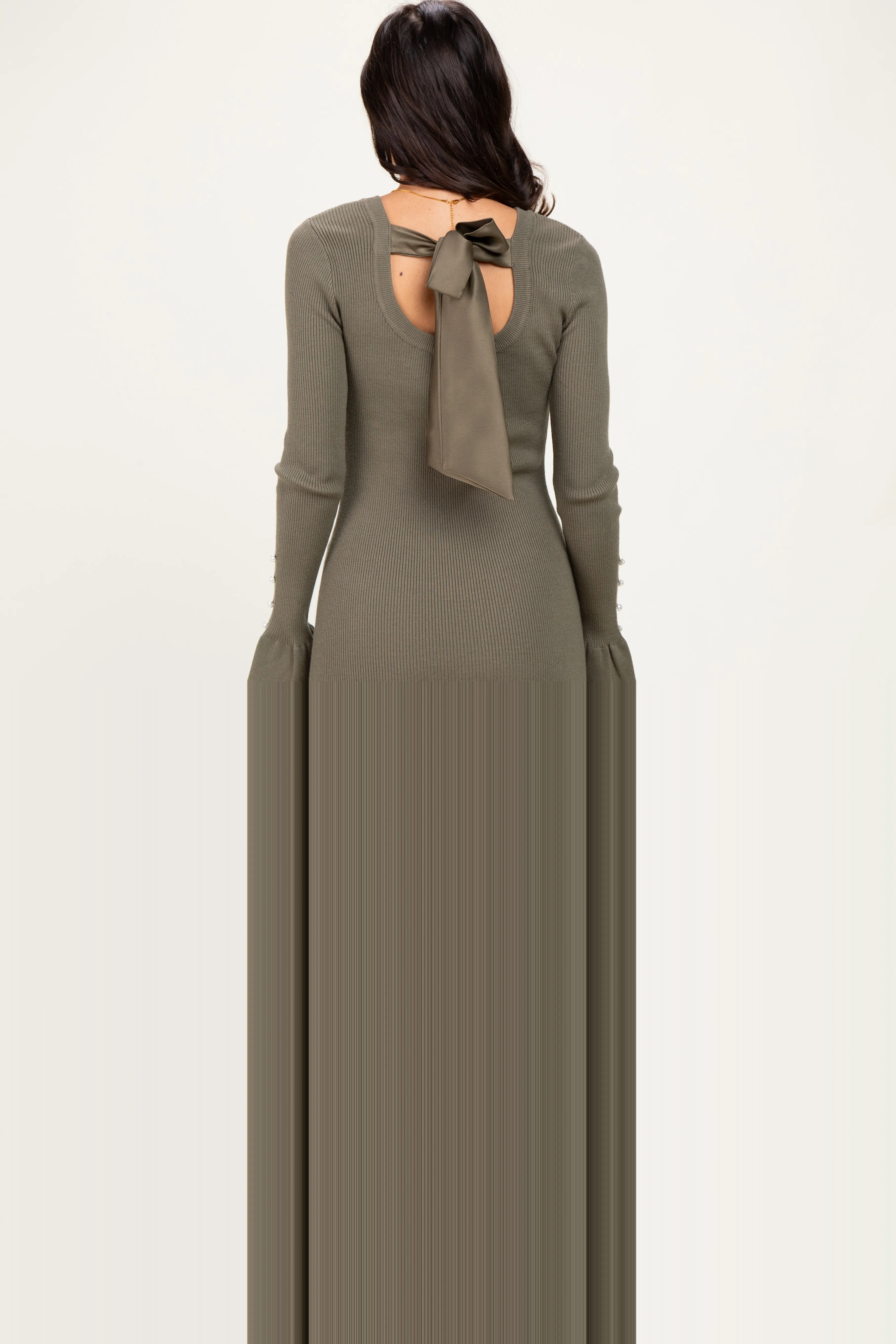 Olive Ribbed Knit Bow Back Maxi Dress sold by Pinkblush product image thumbnail 4
