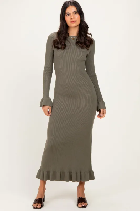 Olive Ribbed Knit Bow Back Maxi Dress made by Able