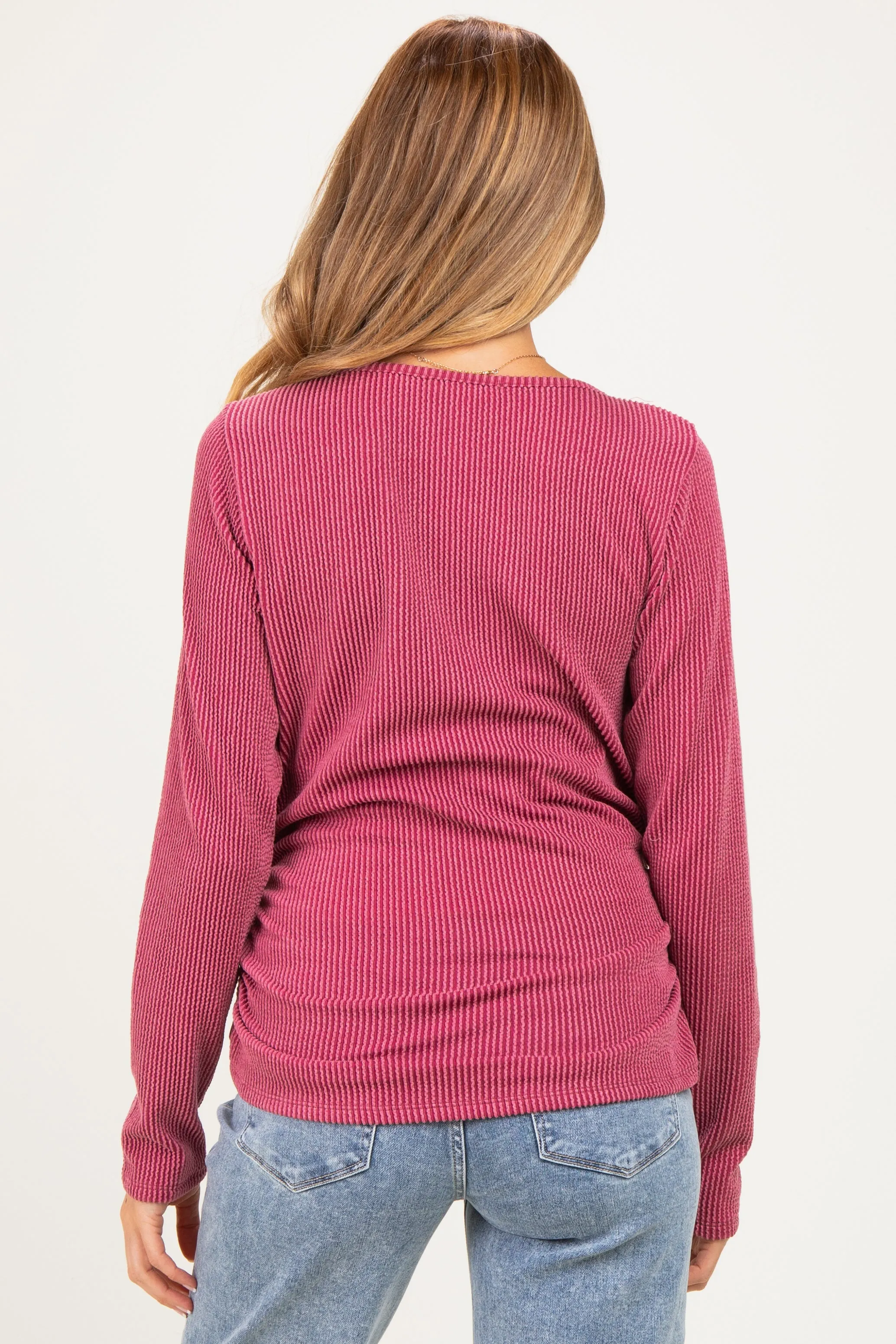 Mauve Ribbed V-Neck Long Sleeve Maternity Top sold by Pinkblush product image thumbnail 4