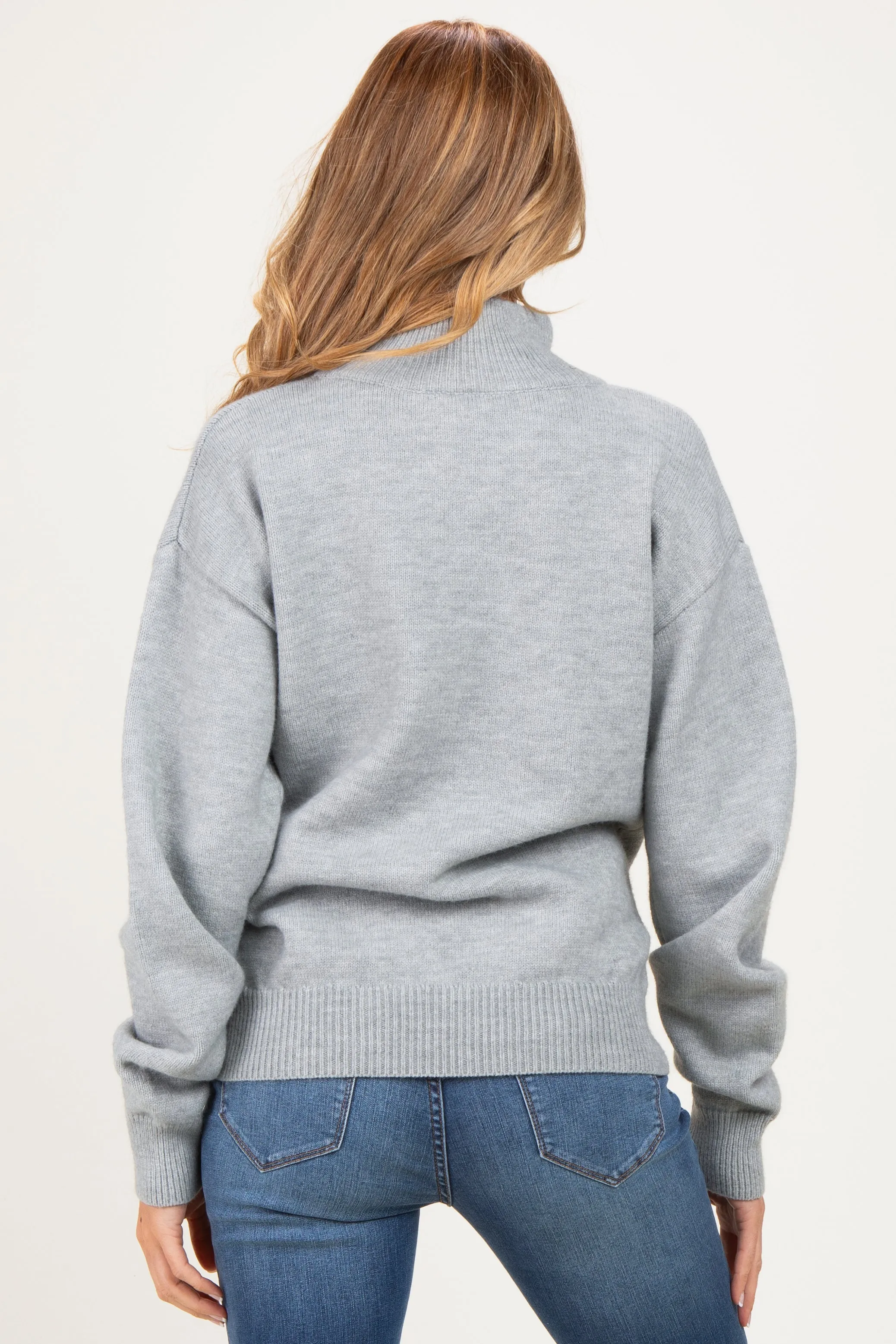 Grey Half Zip Mock Neck Maternity Sweater sold by Pinkblush product image thumbnail 4