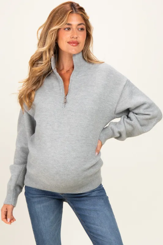 Grey Half Zip Mock Neck Maternity Sweater made by Mimosa