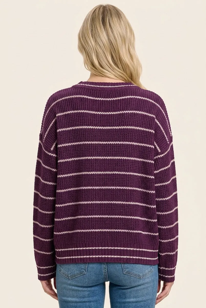 Dark Plum Striped Sweater sold by Pinkblush product image thumbnail 4