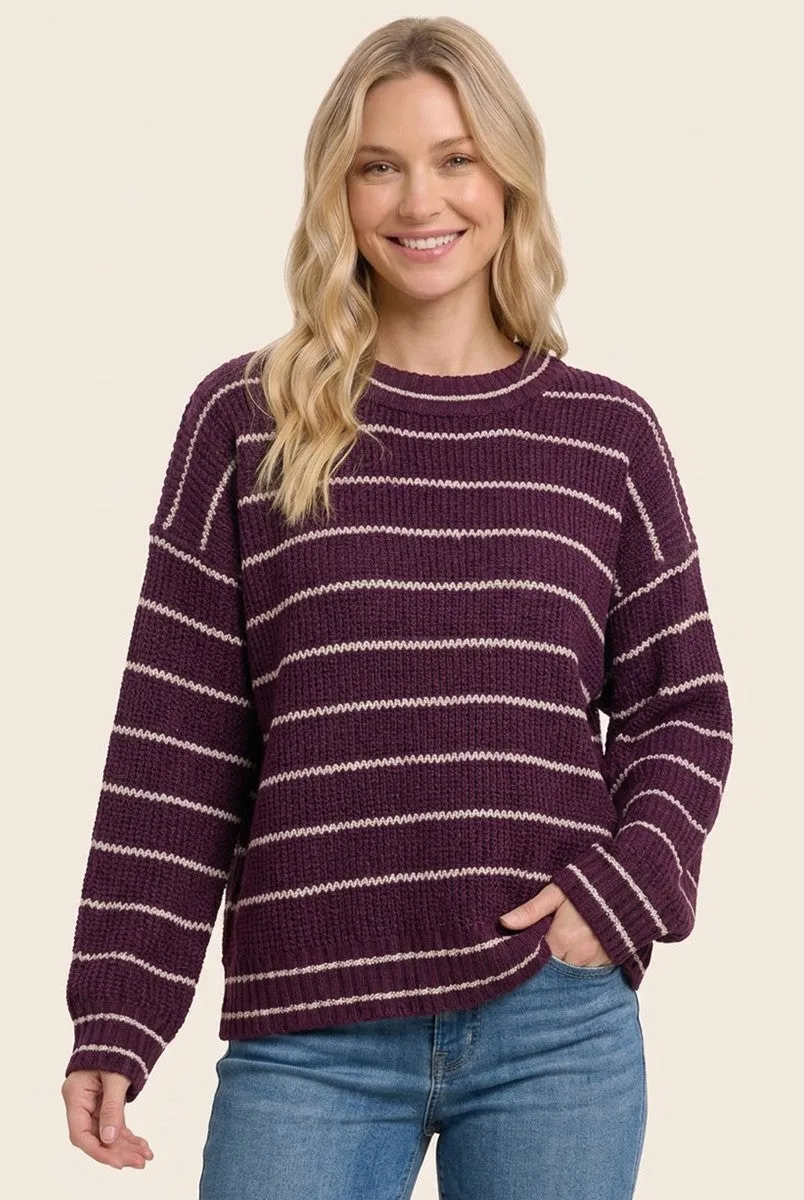 Dark Plum Striped Sweater sold by Pinkblush