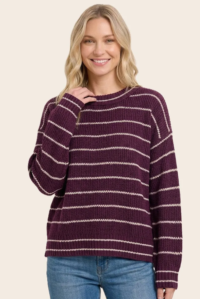 Dark Plum Striped Sweater sold by Pinkblush product image thumbnail 3