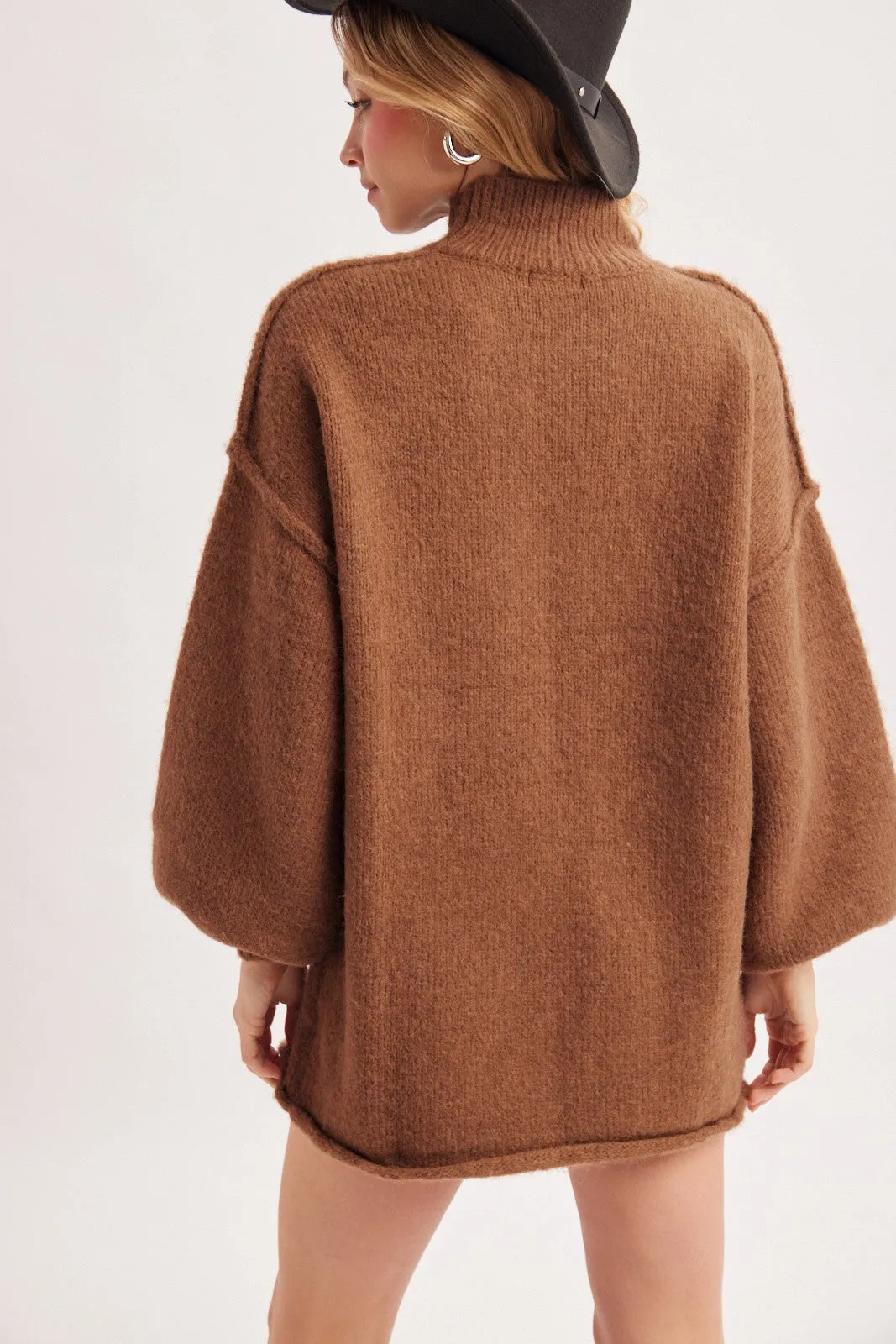 Mocha Oversized Mock Neck Tunic Sweater sold by Pinkblush product image thumbnail 4
