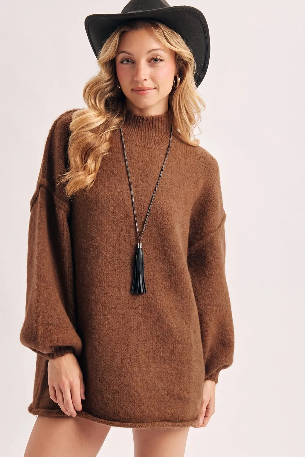 Mocha Oversized Mock Neck Tunic Sweater sold by Pinkblush product image thumbnail 2
