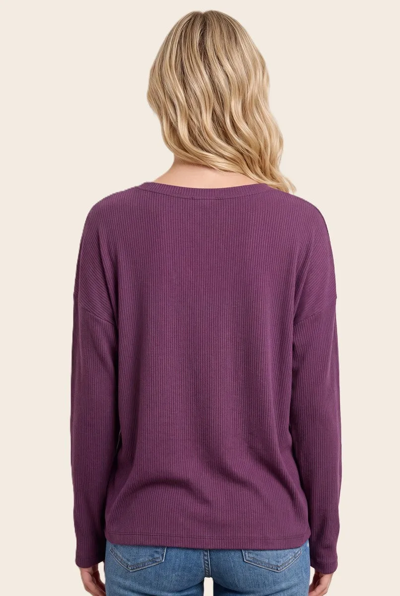 Plum Split Neck Oversized Brushed Knit Top sold by Pinkblush product image thumbnail 2