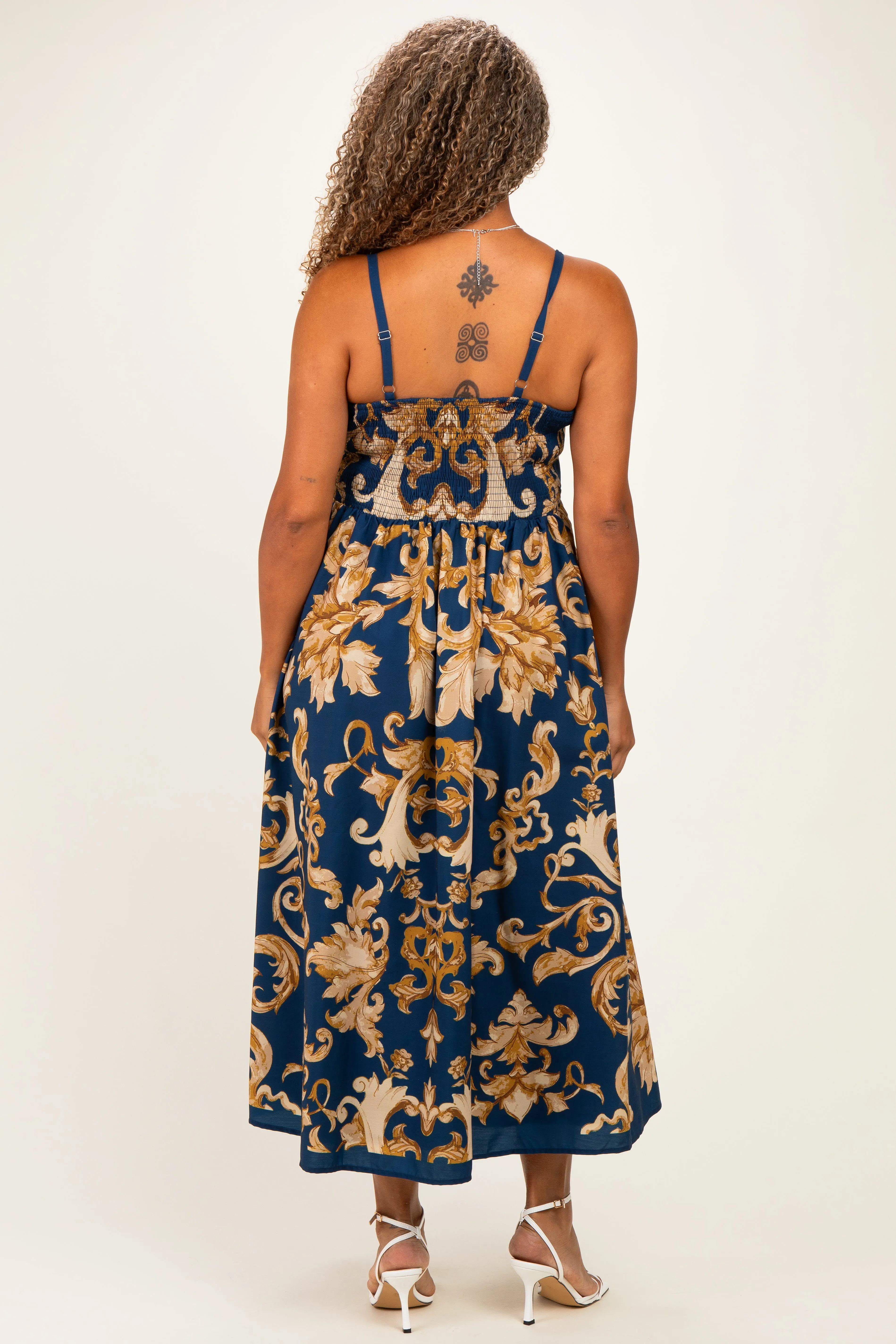 Dark Teal Damask Sleeveless Plus Maxi Dress sold by Pinkblush product image thumbnail 4
