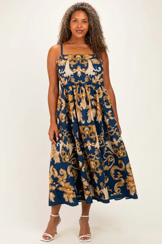 Dark Teal Damask Sleeveless Plus Maxi Dress made by Flying Tomato