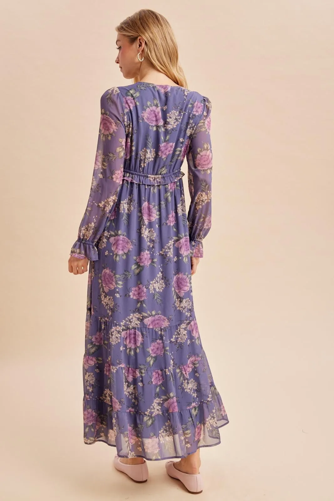 Plum Floral Chiffon Button Down Maxi Dress sold by Pinkblush product image thumbnail 3