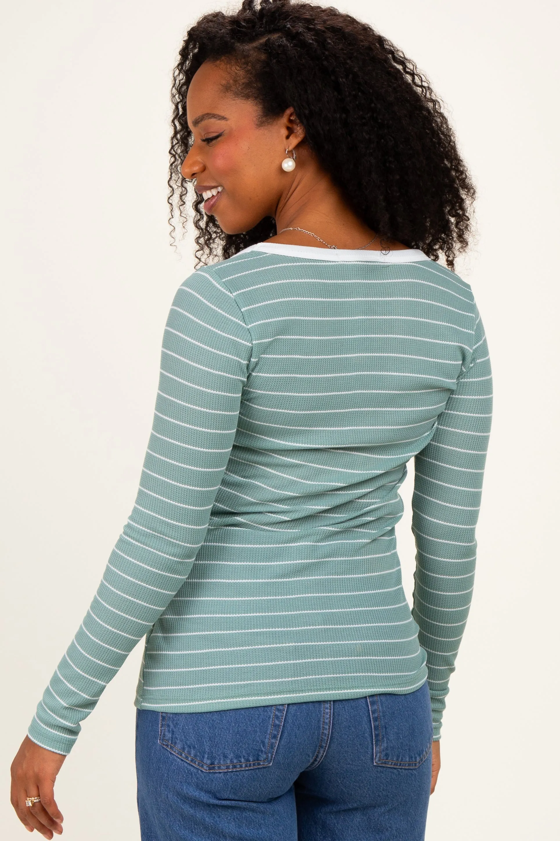 Mint Striped Long Sleeve Scoop Neck Top sold by Pinkblush product image thumbnail 4