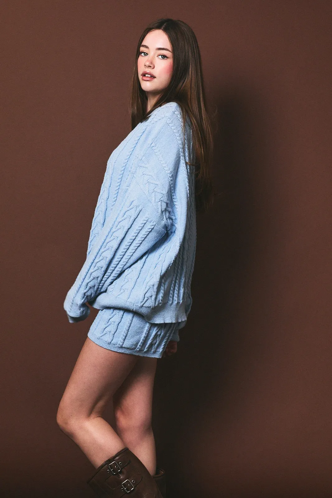 Light Blue Oversized Cable Knit Sweater sold by Pinkblush product image thumbnail 3