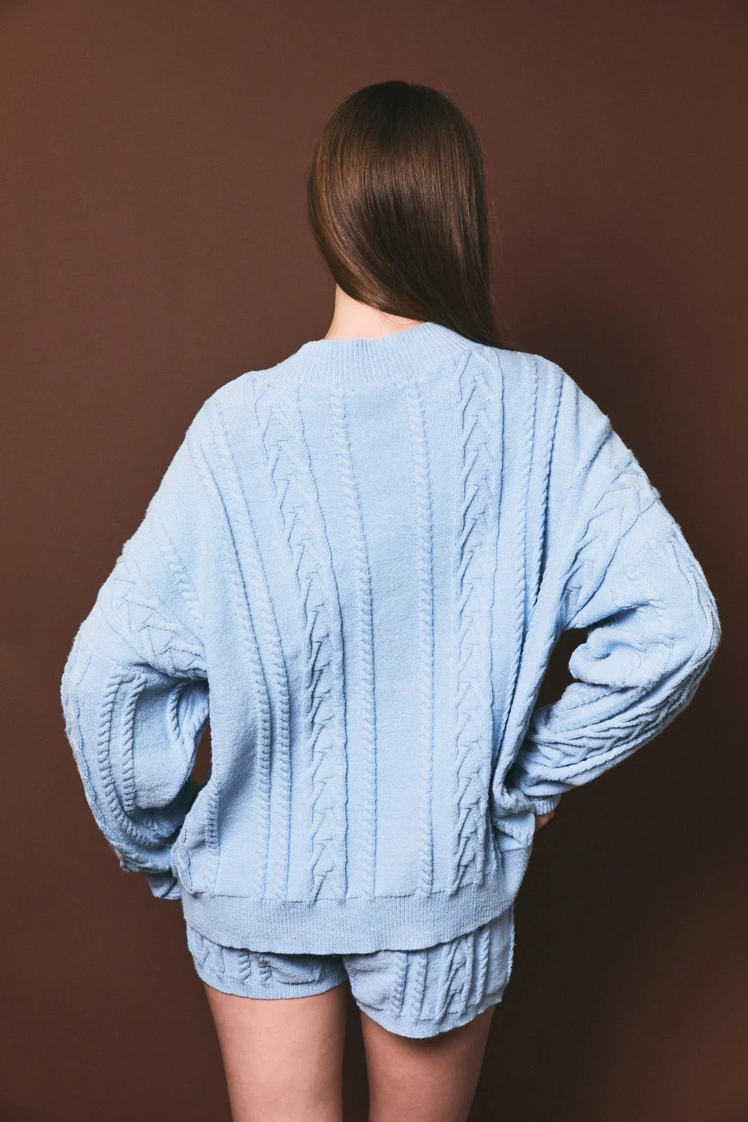 Light Blue Oversized Cable Knit Sweater sold by Pinkblush product image thumbnail 4