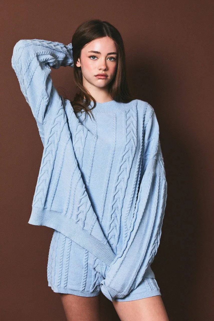 Light Blue Oversized Cable Knit Sweater sold by Pinkblush product image thumbnail 2