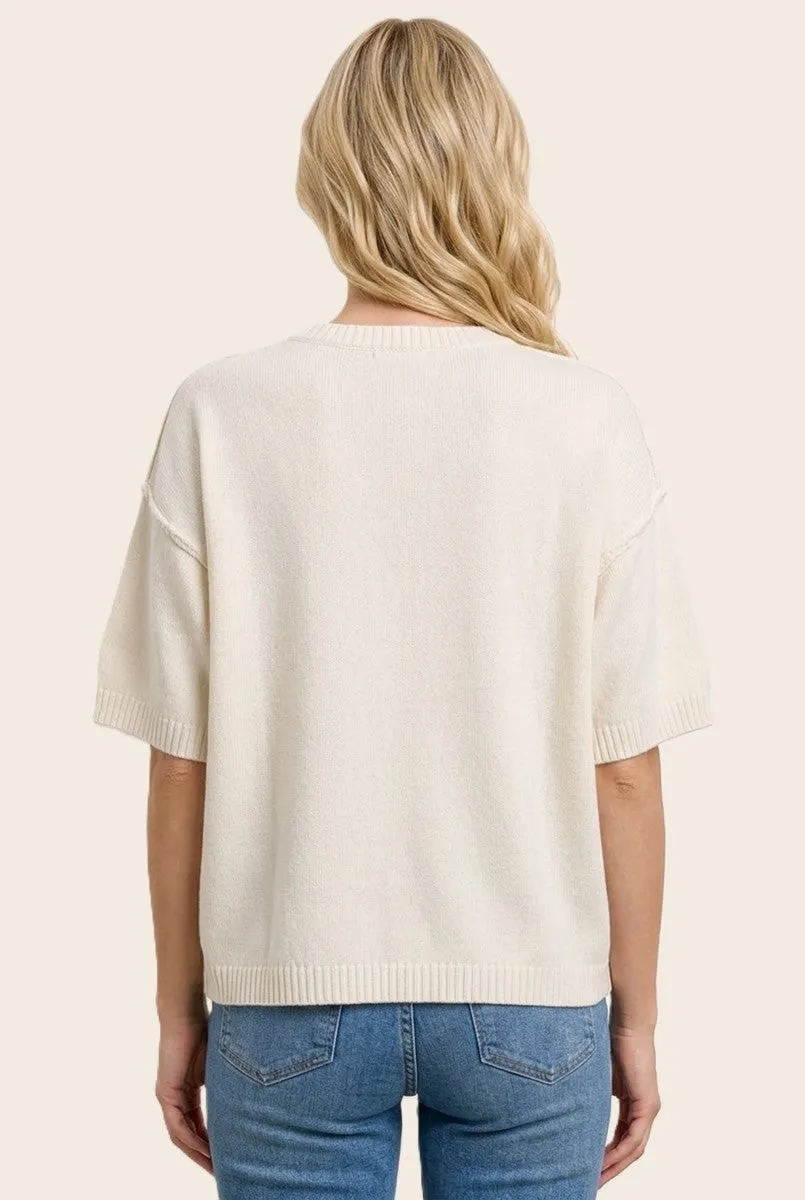 Ivory Basic Short Sleeve Sweater Top sold by Pinkblush product image thumbnail 3