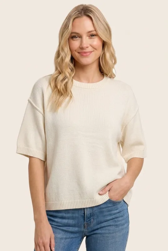 Ivory Basic Short Sleeve Sweater Top made by Staccato