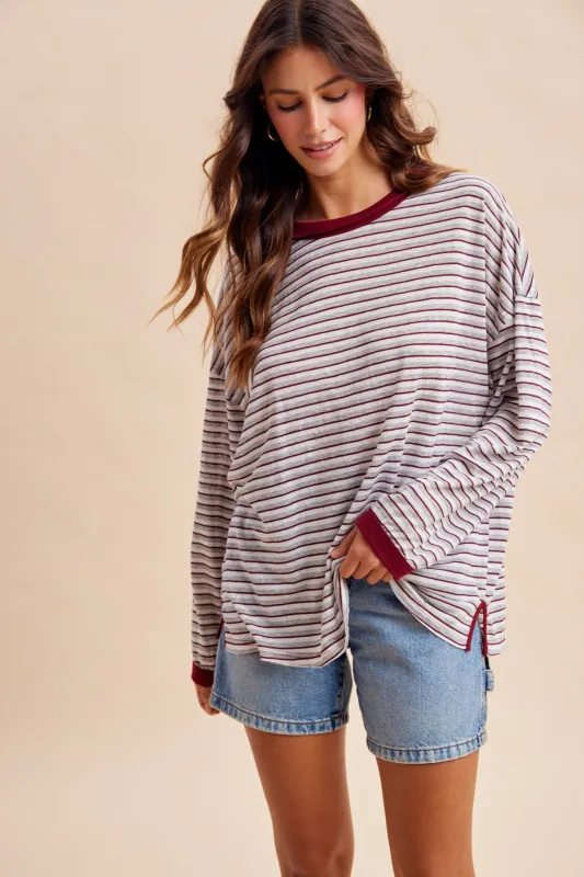 Grey Striped Slub Jersey Oversized Long Sleeve made by AnnieWear