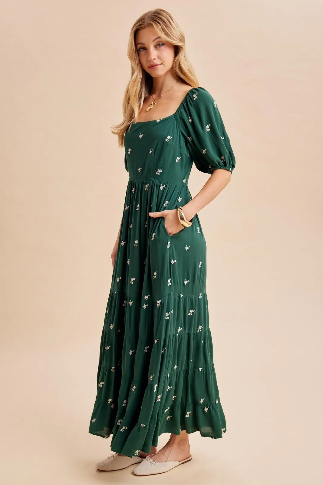 Forest Green Embroidered Tiered Maxi Dress sold by Pinkblush product image thumbnail 2