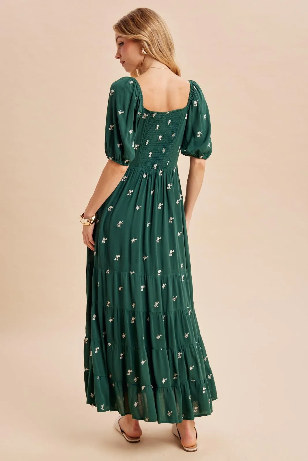 Forest Green Embroidered Tiered Maxi Dress sold by Pinkblush product image thumbnail 3