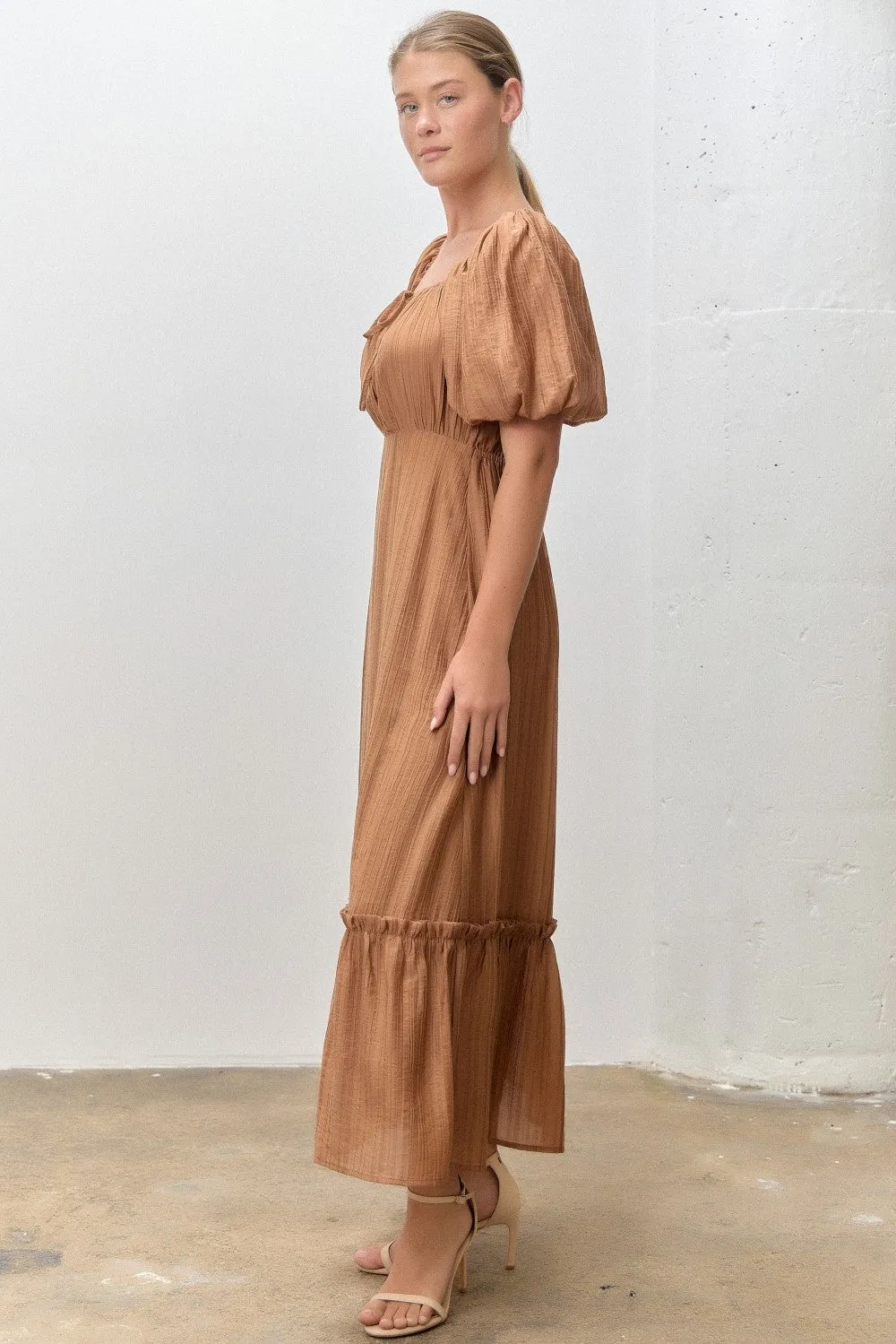 Mocha Textured Woven Square Neck Midi Dress sold by Pinkblush product image thumbnail 2