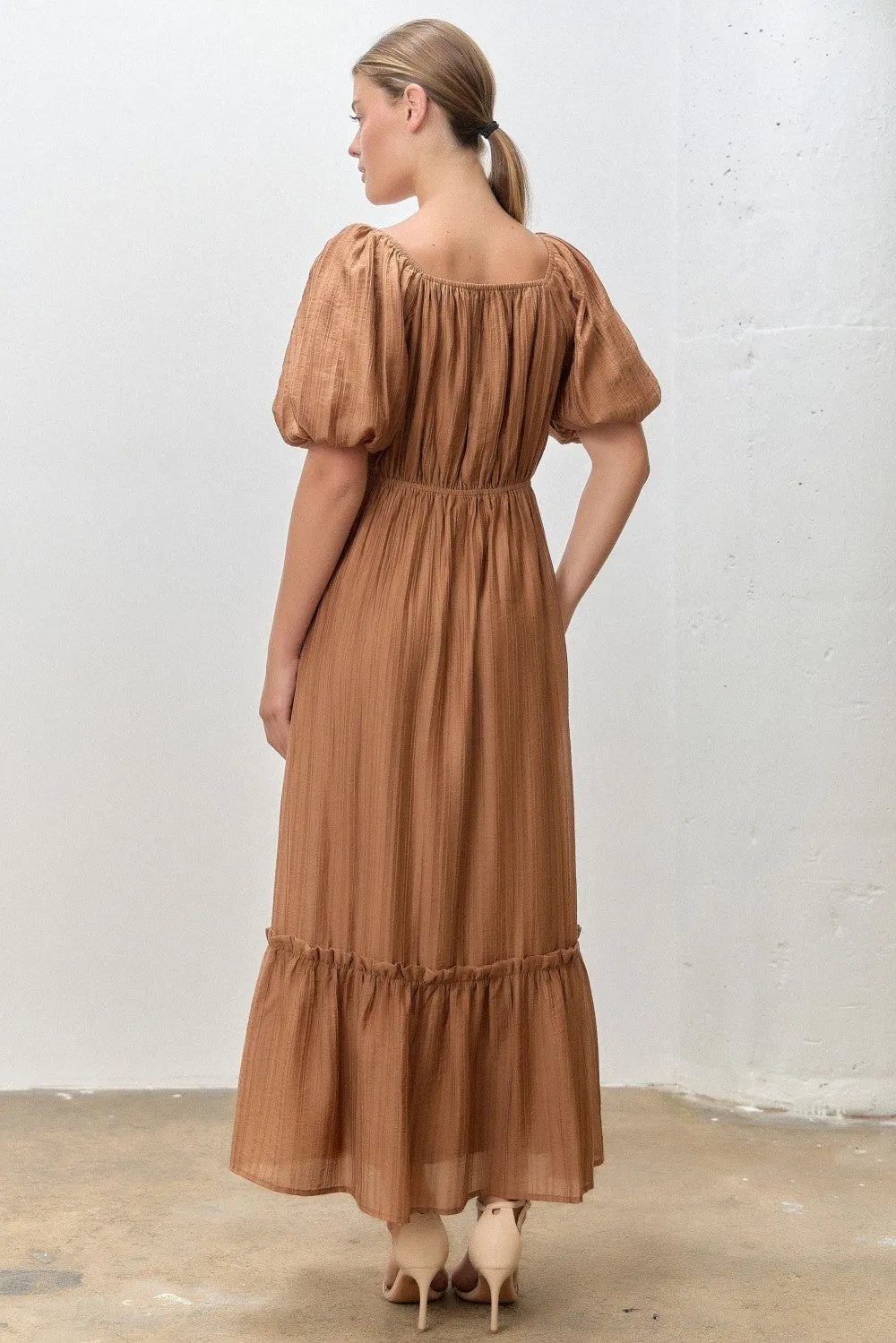 Mocha Textured Woven Square Neck Midi Dress sold by Pinkblush product image thumbnail 3
