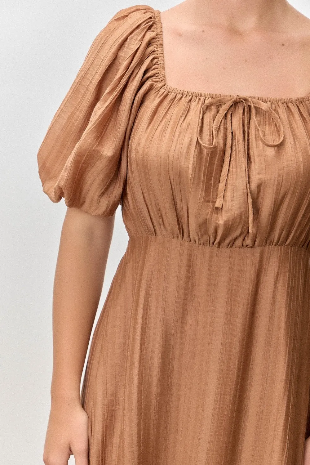 Mocha Textured Woven Square Neck Midi Dress sold by Pinkblush product image thumbnail 4